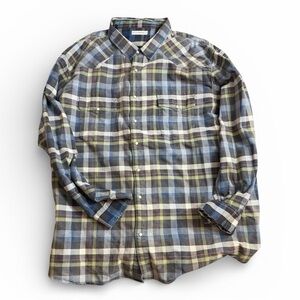 Lucky Brand men's indigo plaid western long sleeve shirt pearl snap buttons 4XLT